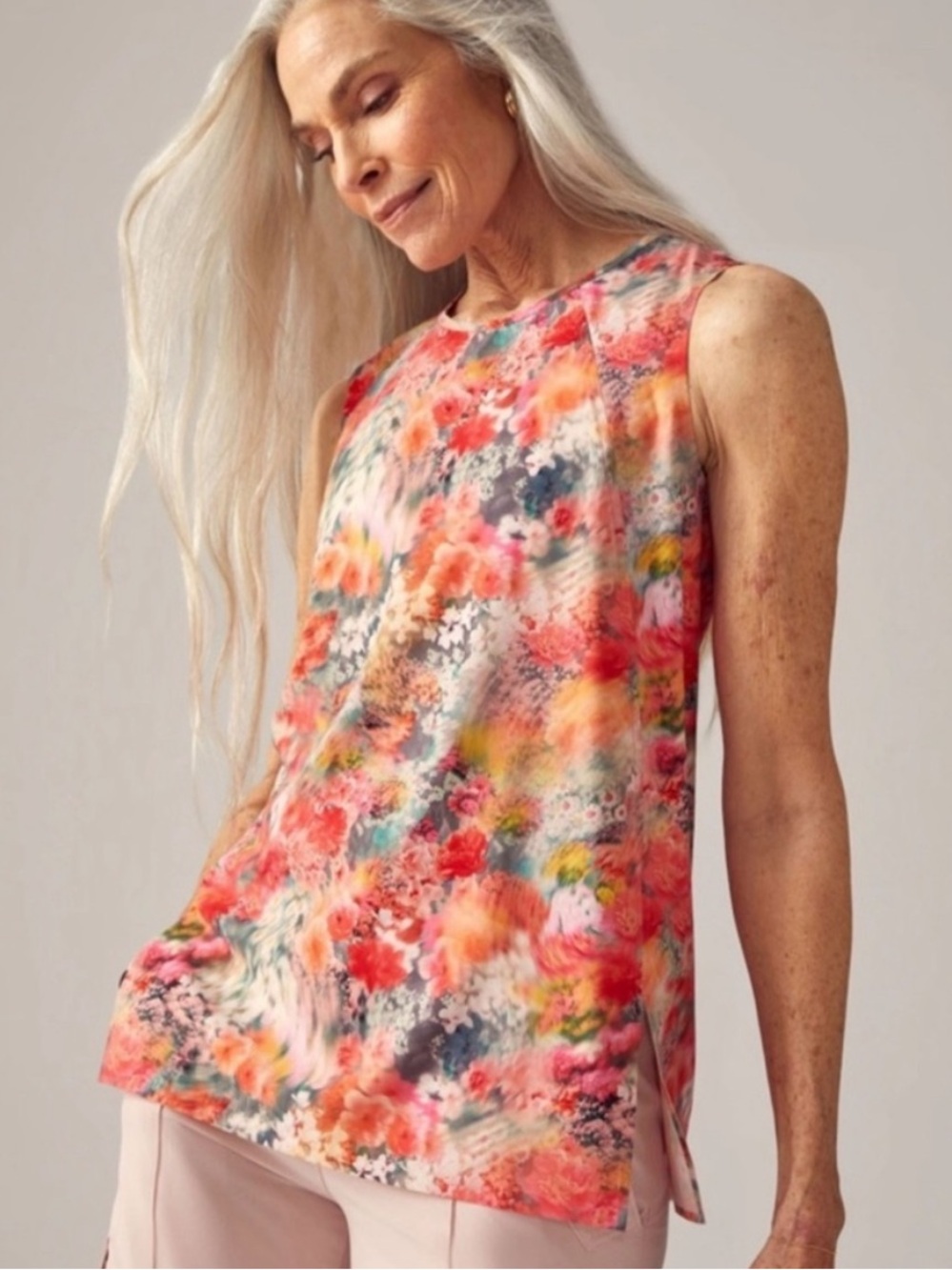 Athleta Refined Zephyr Tank Top Renewed Bloom Women’s Size Large Pink Sleeveless